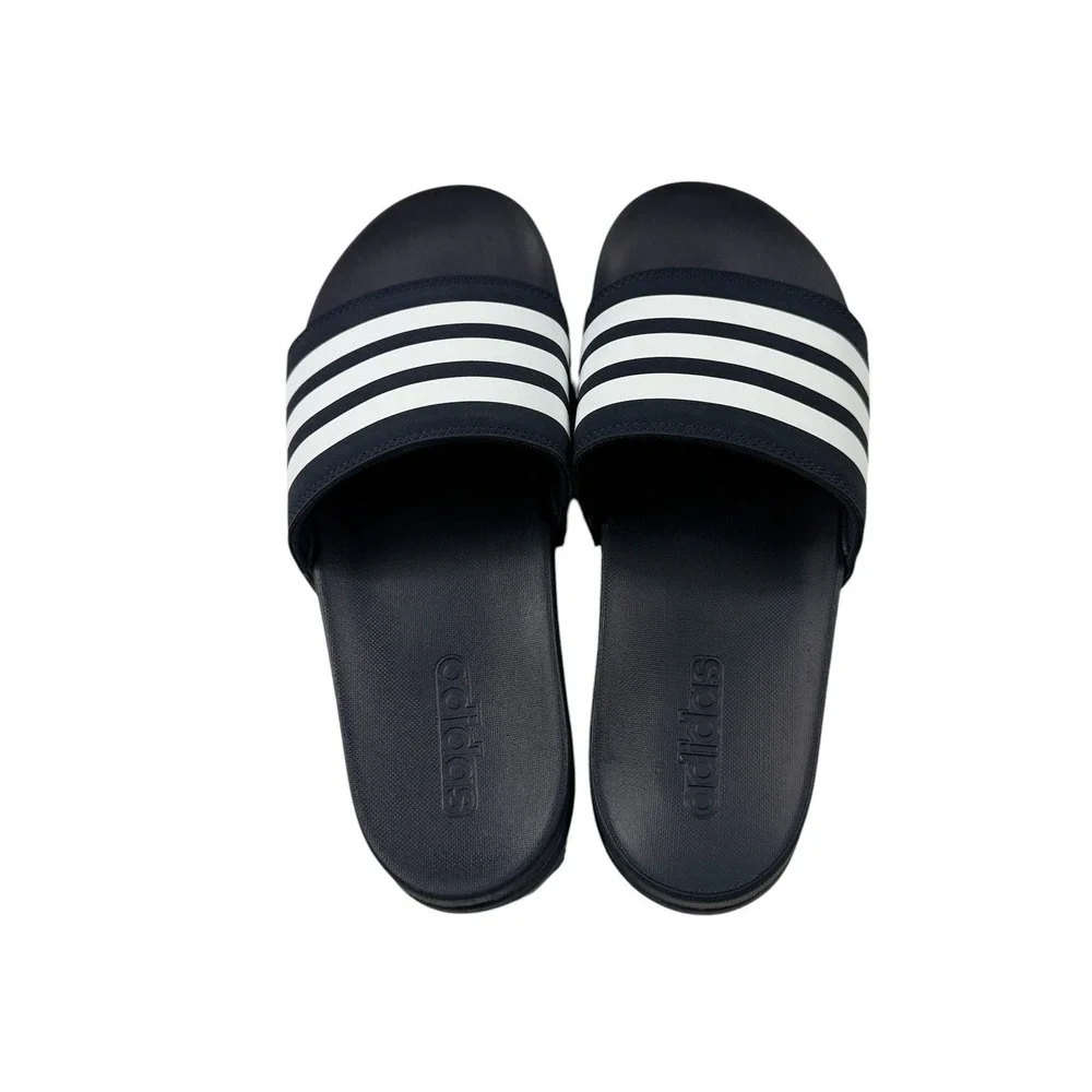 Adidas Adilette Comfort Slides Black White Stripe Sandals Men 9 Women 10 NEW